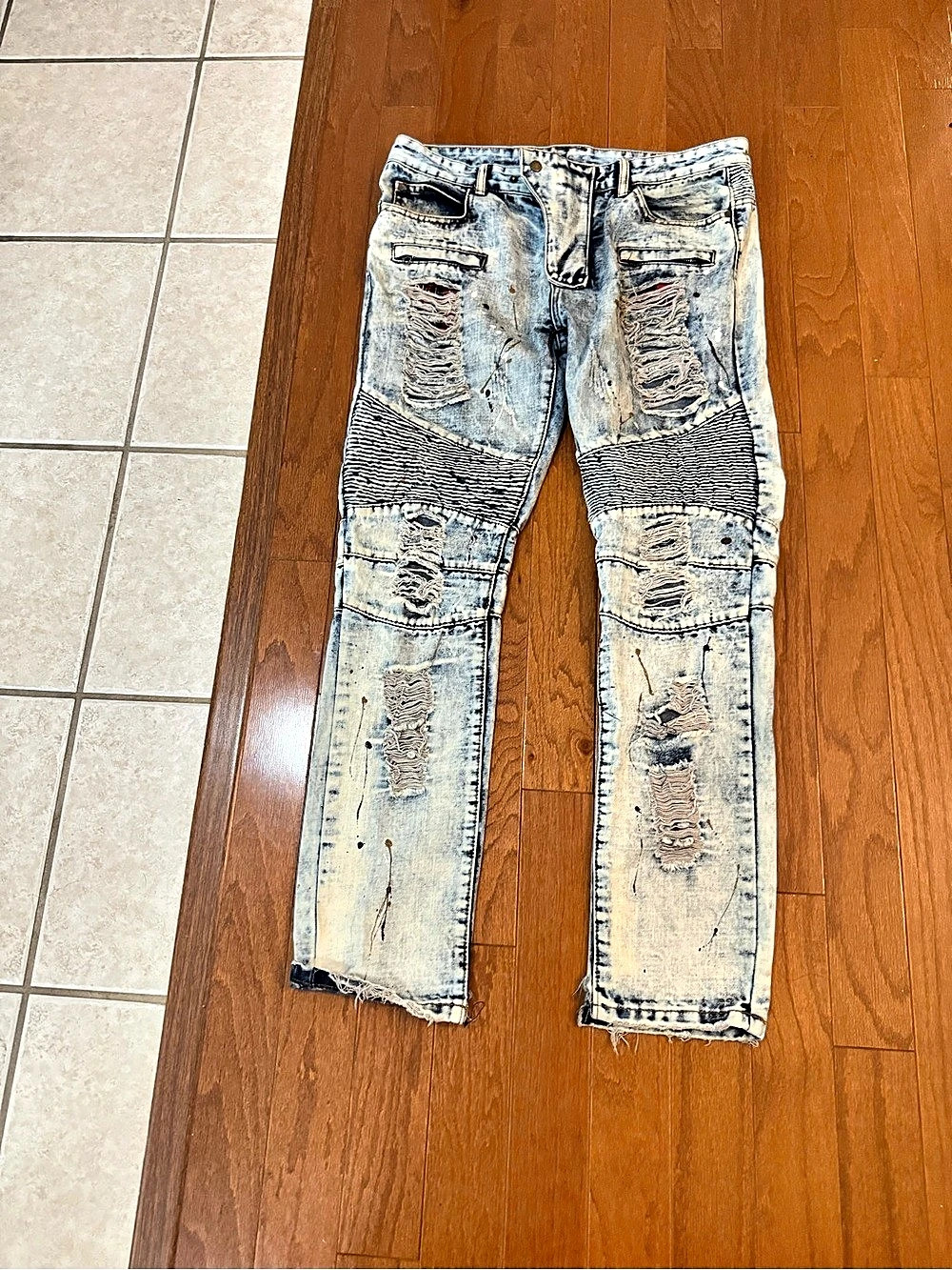 BIE PA Moto jeans Distressed Moto Skinny Jeans in Blue